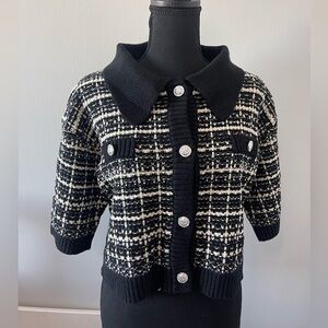 Vigoss Black and White Tweeted Knit Collard Cardigan  l Size XL l Poshmark